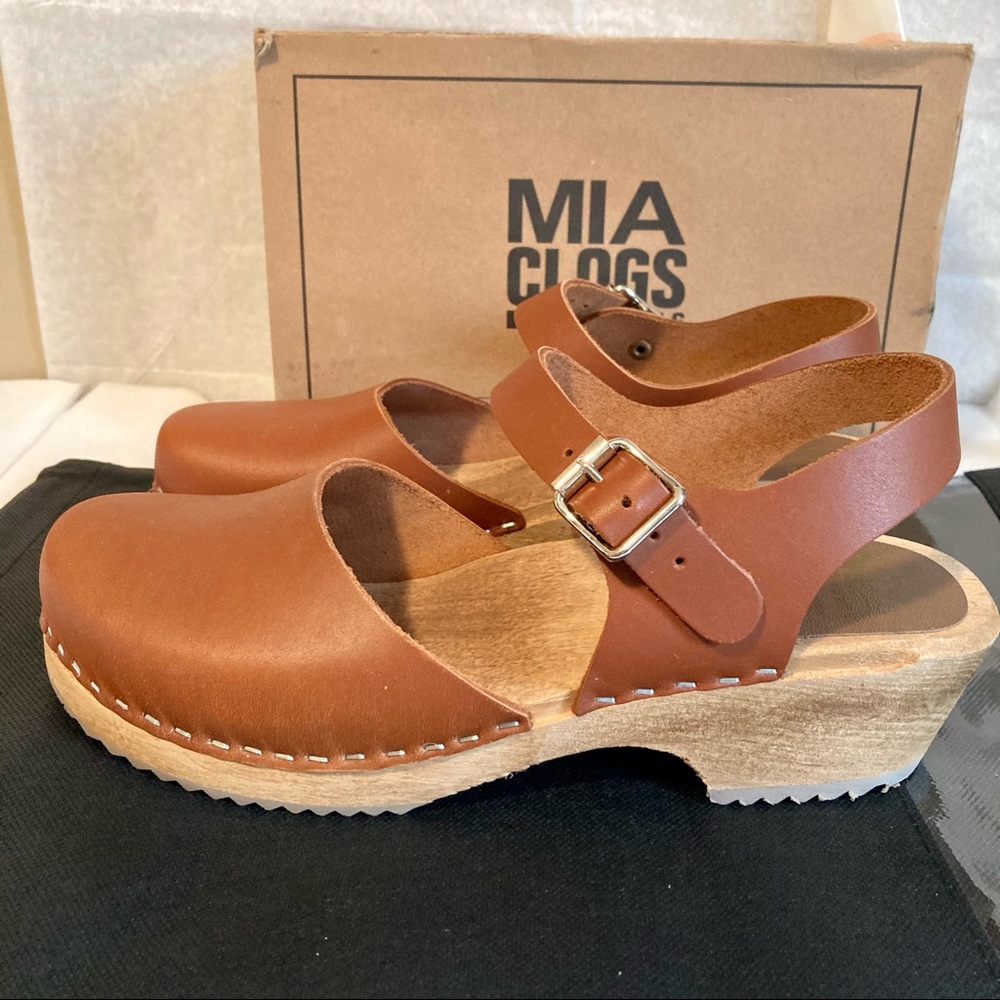MIA Cognac Brown Leather Clog Mules - Picture 6 of 15